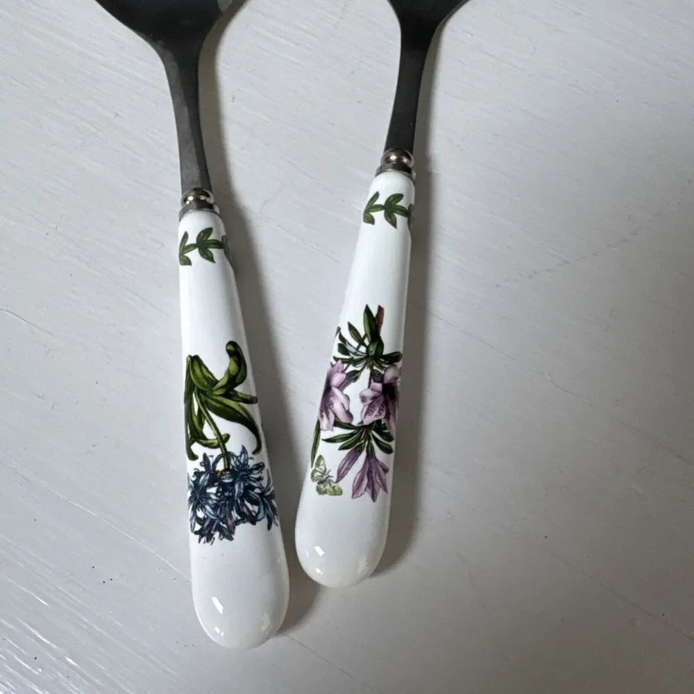 Portmeirion Botanic Garden Set of 2 Salad Servers Flowers Butterfly Utensils